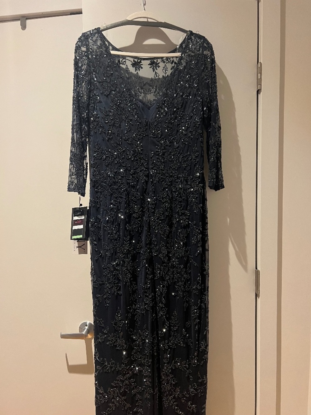 Navy Beaded Evening Gown